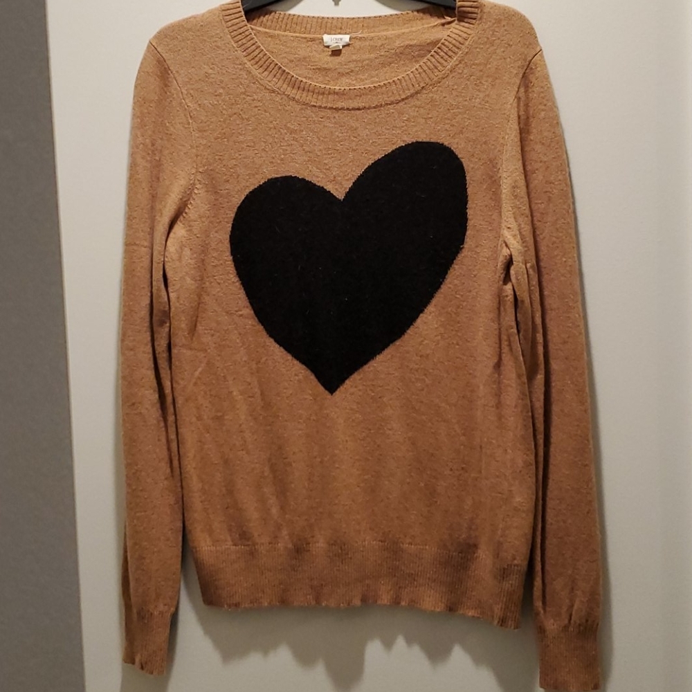 J. Crew Tan Sweater with Black Heart